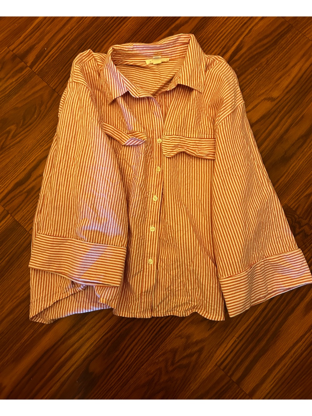 beachlunchlounge Pink and White Striped Casual Button-Down Shirt